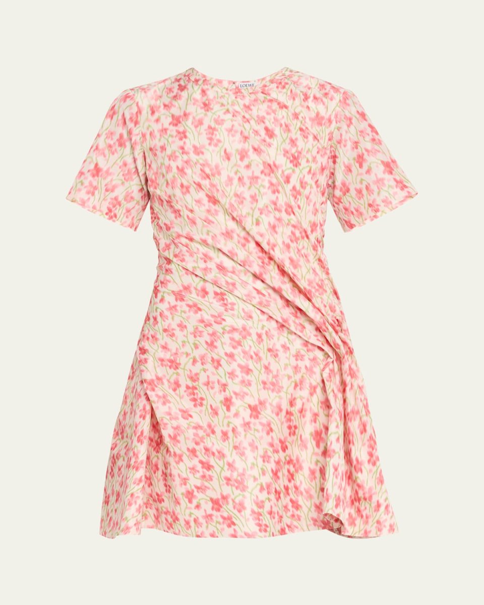 Floral-Print Short-Sleeve Twisted Mini Dress